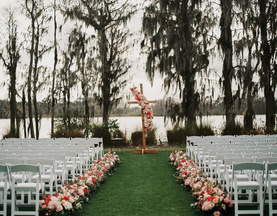 Wedding Cross With Vibrant Floral Arrangement