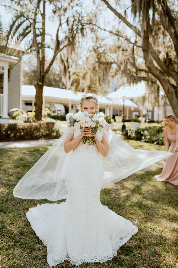 Bride Holding Farm Nine Flowers