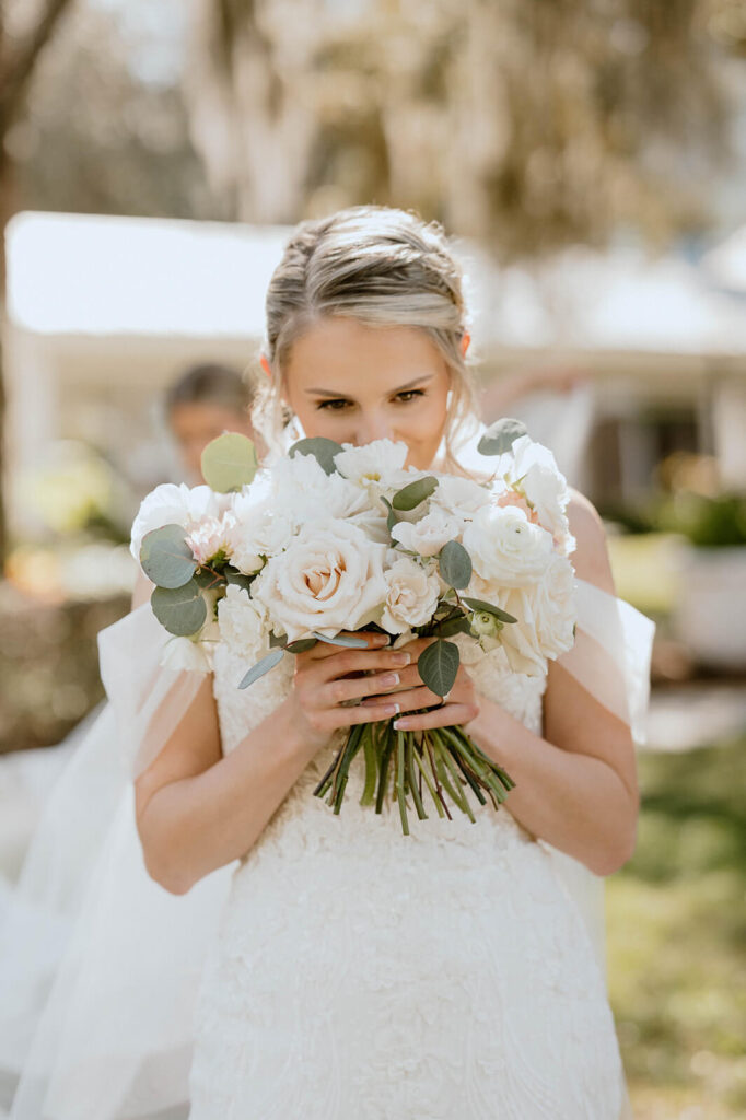 Smelling Wedding Bouquet